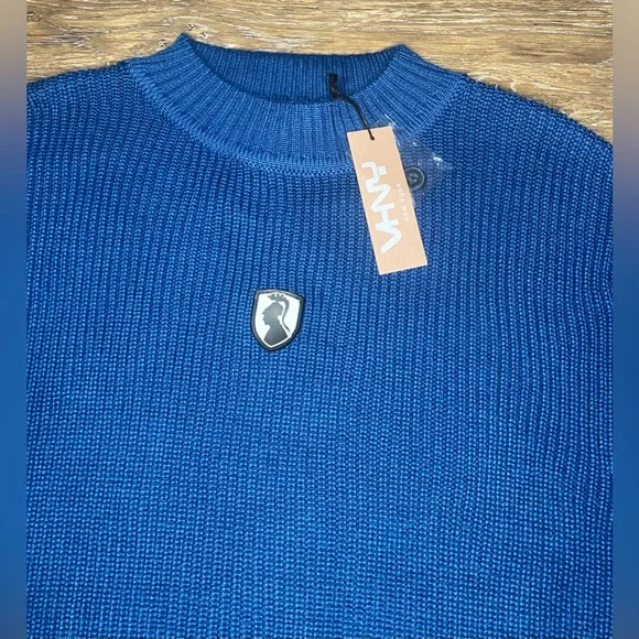 NWT VHNY WOMENS OVERSIZED SWEATER WITH REMOVABLE SLEEVES SIZE L/XL IN BLUE - Picture 2 of 9